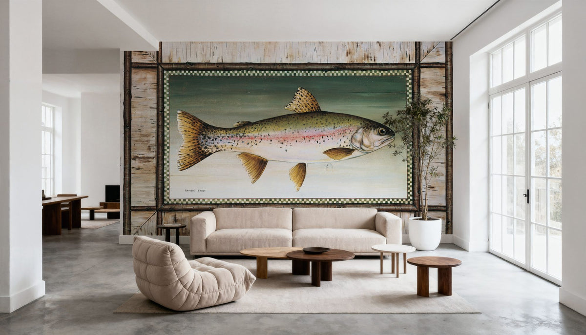 Rainbow Trout Birch Border Mural Wallpaper - room preview 04