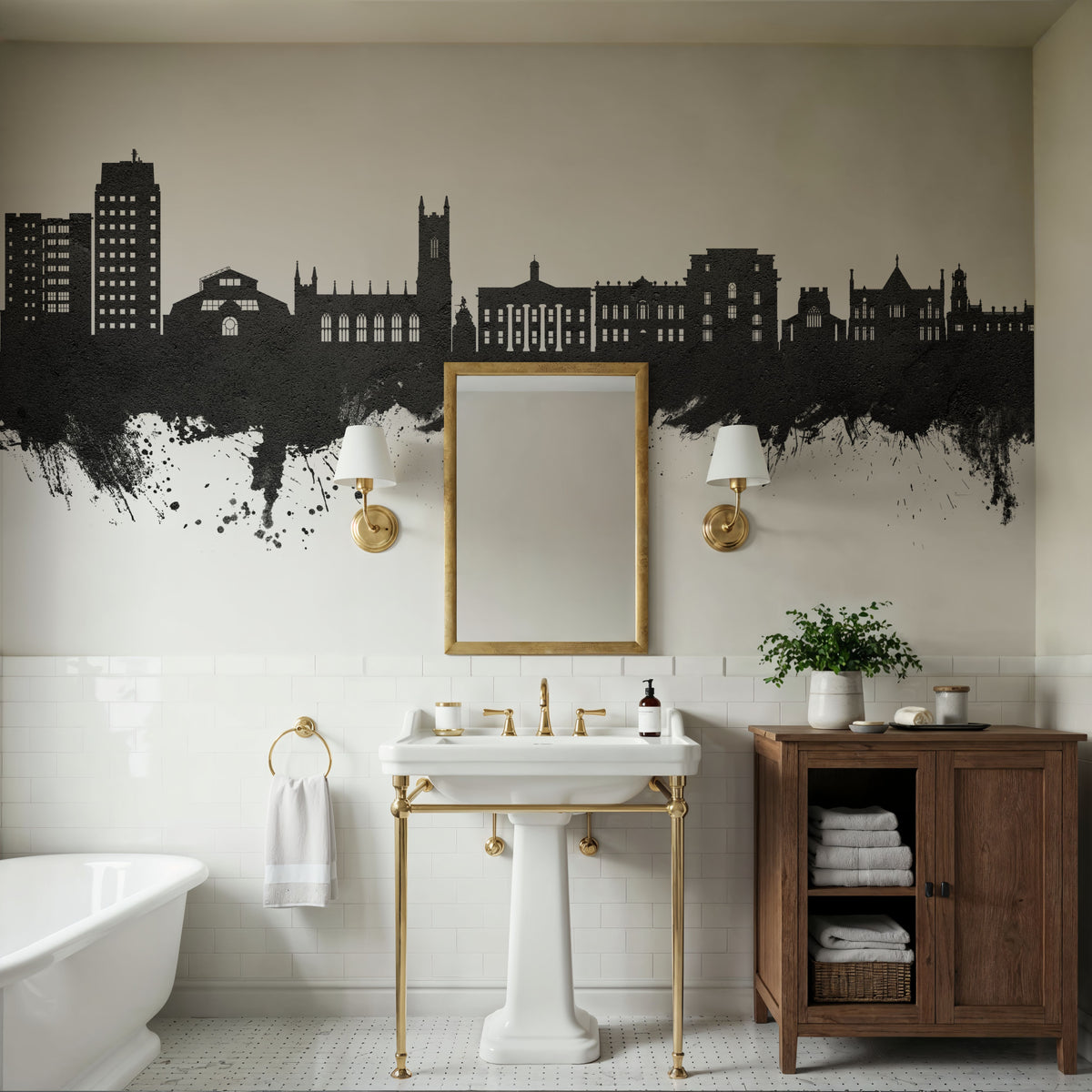 Oldham England Skyline Black & White Mural Wallpaper - room preview 04