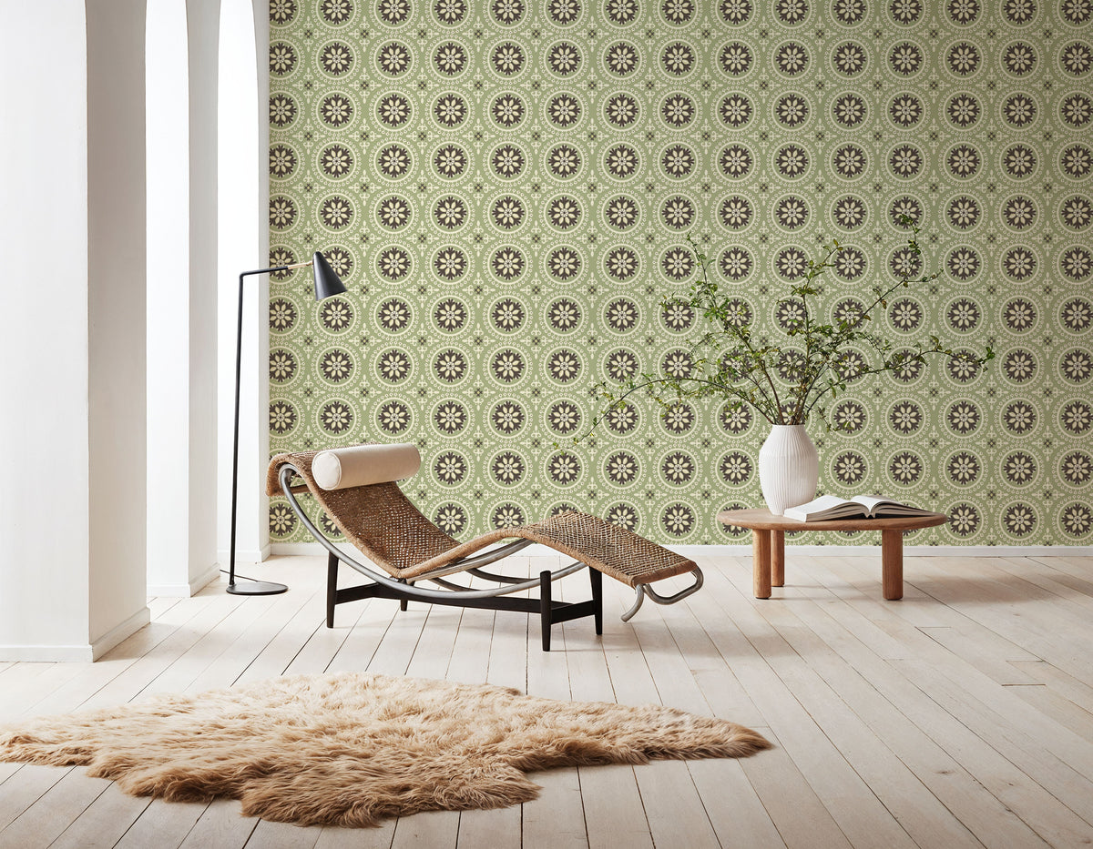 Geo Floral, Pistachio Mural Wallpaper - room preview 04