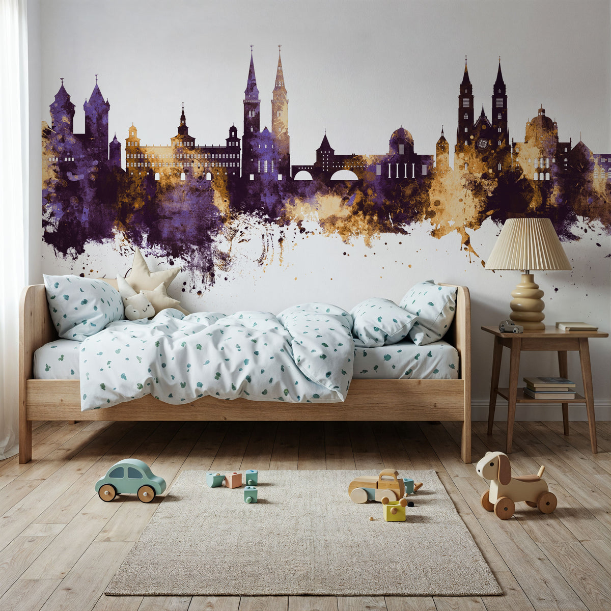 Nürnberg Germany Skyline Purple & Gold Mural Wallpaper - room preview 04