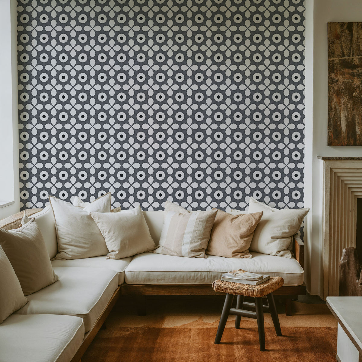 Temara Circle and Flower Mural Wallpaper - room preview 04