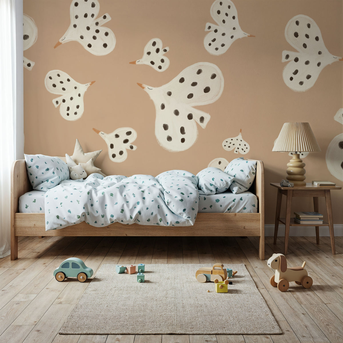Birds Flying High, Peach Mural Wallpaper - room preview 04