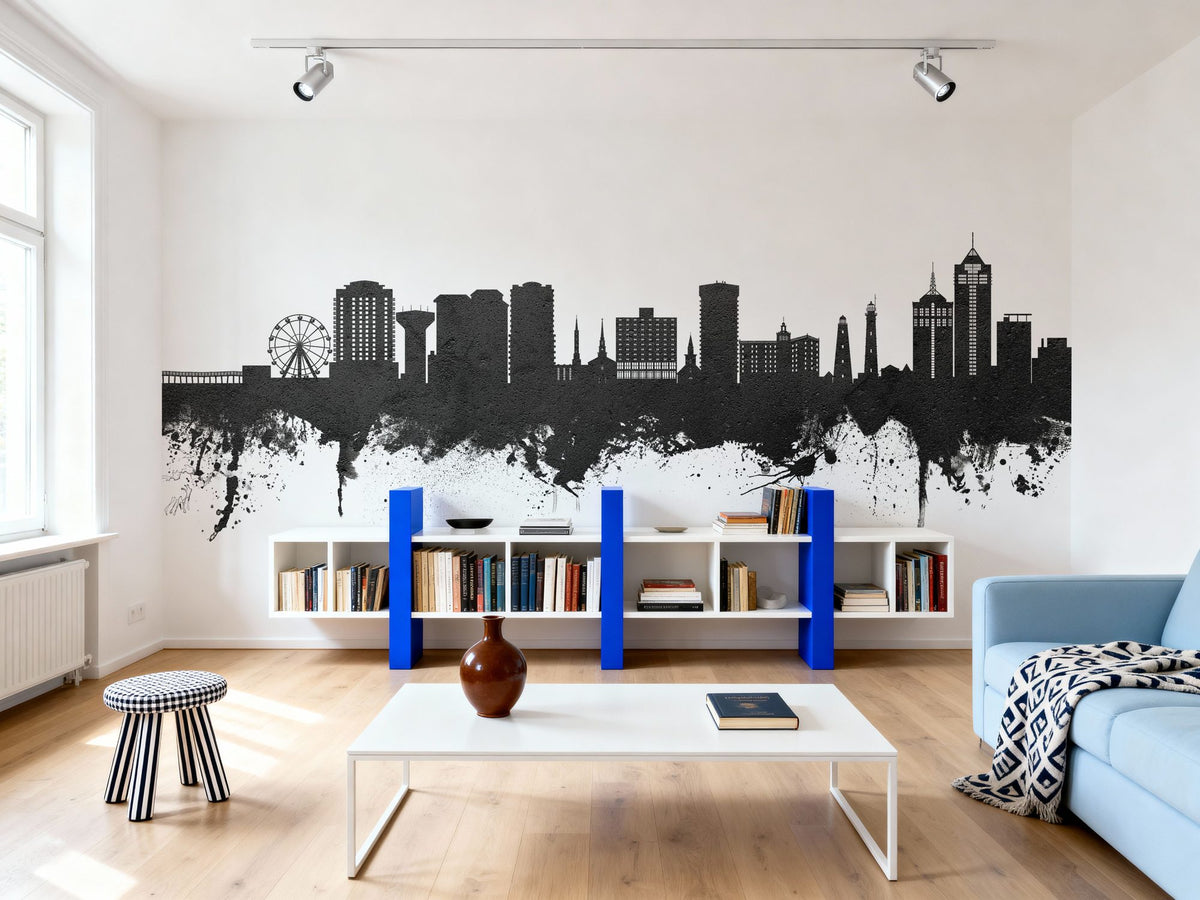 Virginia Beach Skyline Black & White Mural Wallpaper - room preview 04