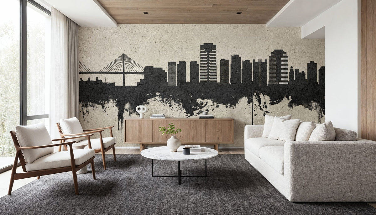 Long Beach California Skyline Concrete Mural Wallpaper - room preview 04