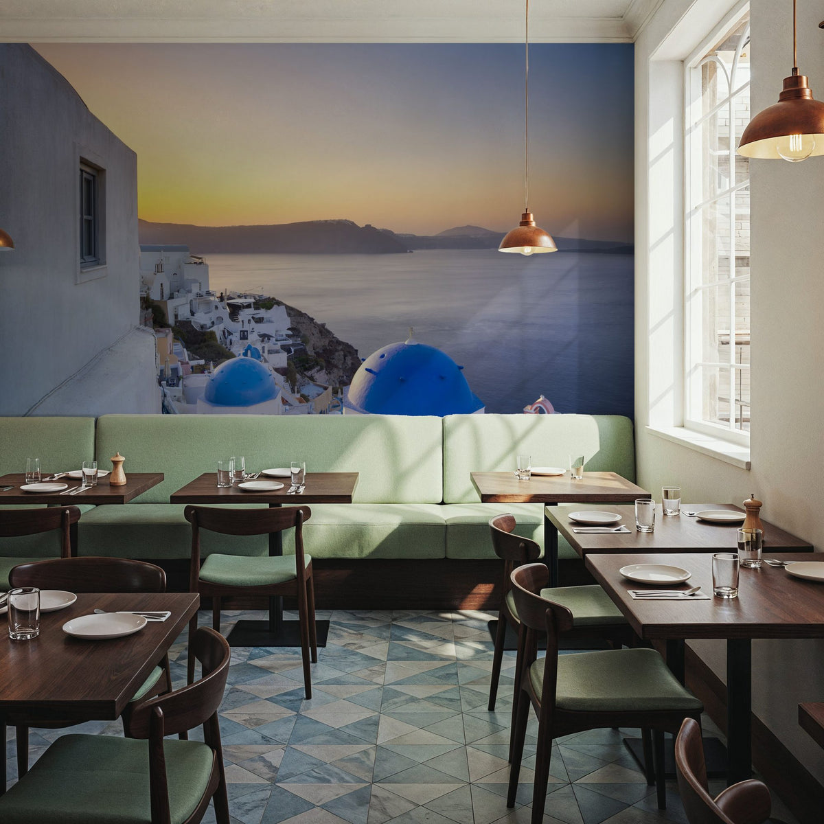 Santorini Sunrise Mural Wallpaper - room preview 04