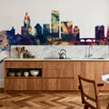 Providence Rhode Island Skyline Blue & Bronze Mural Wallpaper - room preview 04