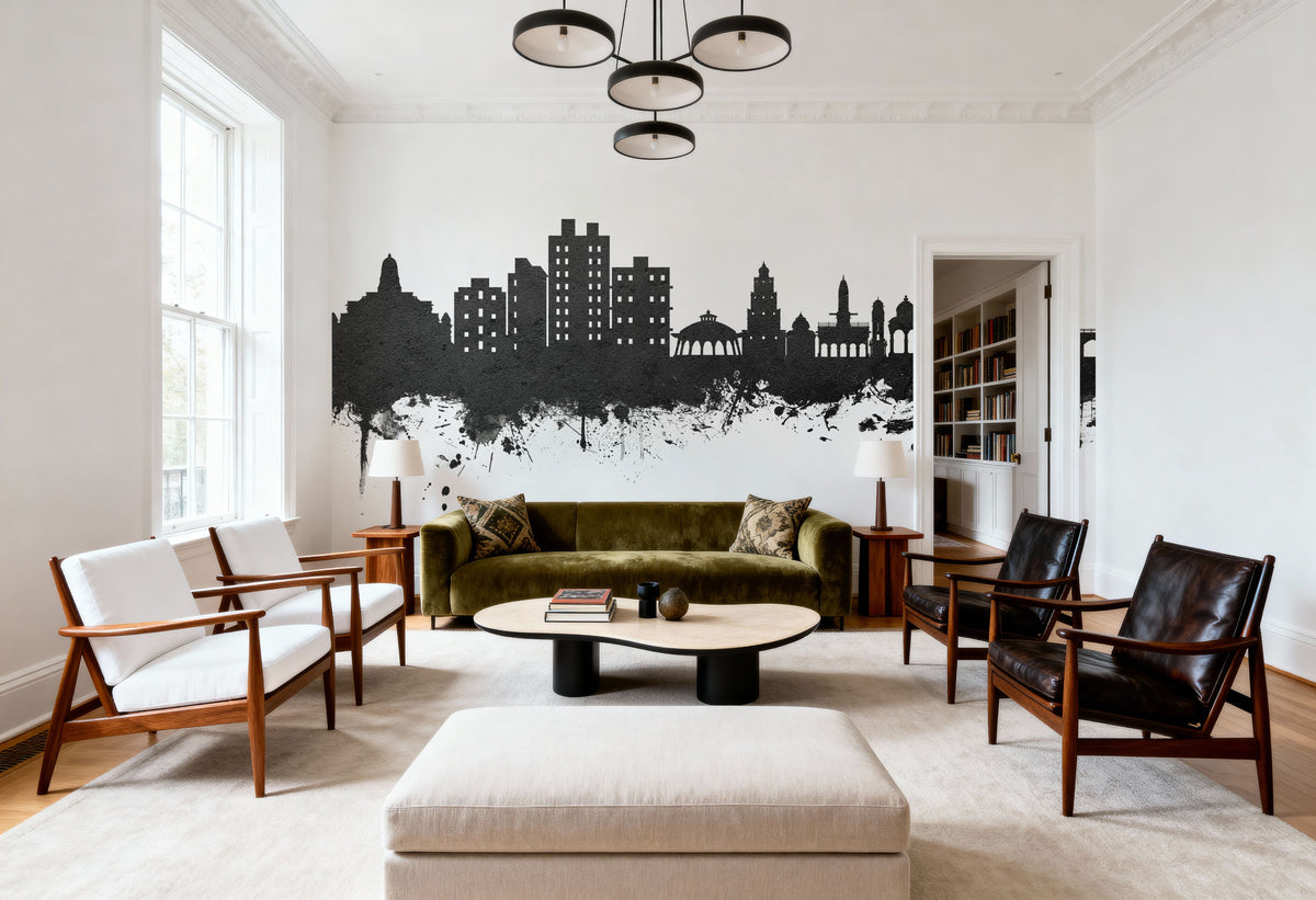 Nashik India Skyline Black & White Mural Wallpaper - room preview 04