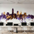 Cleveland Ohio Skyline Purple & Gold Mural Wallpaper - room preview 04
