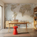 World Map Atlas Brown Mural Wallpaper - room preview 04