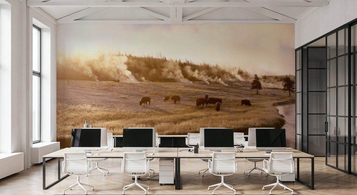 Bison Firehole River Mural Wallpaper - room preview 04