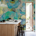 Fresh Teal Flowers Mural Wallpaper - room preview 04