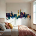 Omaha Nebraska Skyline Blue & Bronze Mural Wallpaper - room preview 04