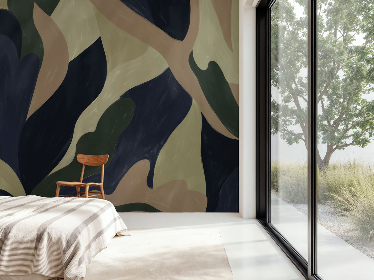 Dynamic Fields, Butter Yellow & Navy Mural Wallpaper - room preview 04