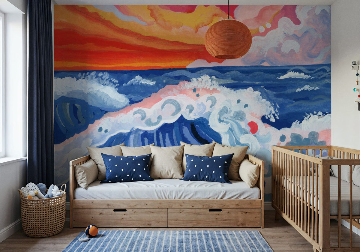 Waves Crashing with Sunset Mural Wallpaper - room preview 04