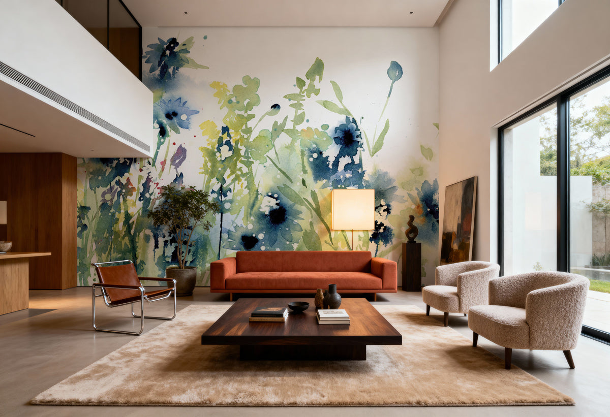 Wild Meadow Blue Mural Wallpaper - room preview 04