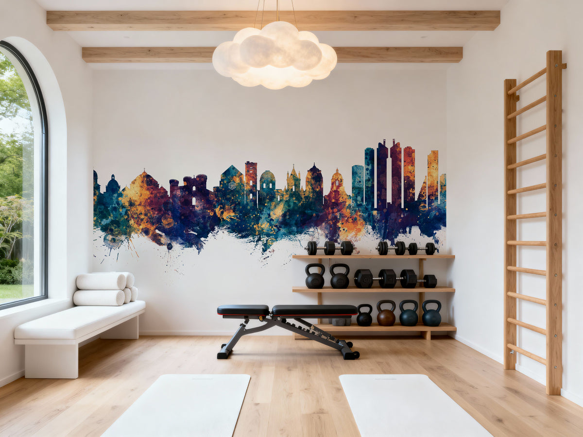 Naples Italy Skyline Blue & Bronze Mural Wallpaper - room preview 04