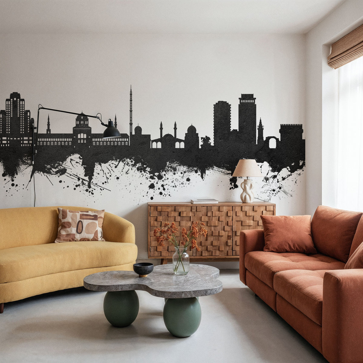 Damascus Syria Skyline Black & White Mural Wallpaper - room preview 04