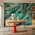 Oceanic Serenade Scene in Art Deco Mural Wallpaper - room preview 04