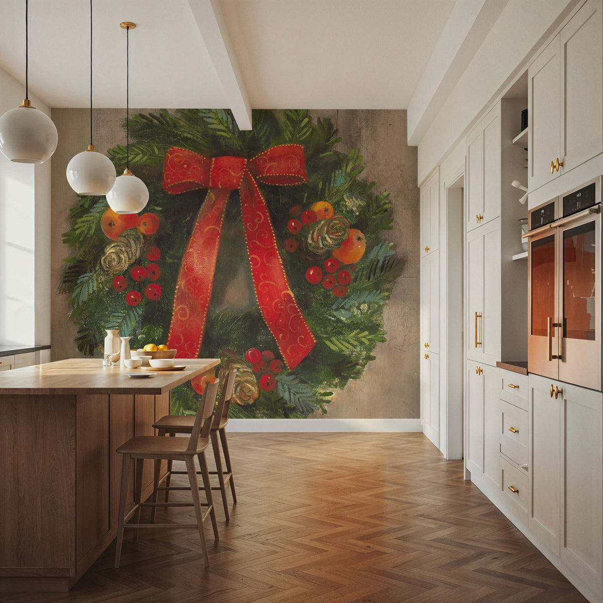 Holiday Wreath Mural Wallpaper - room preview 04