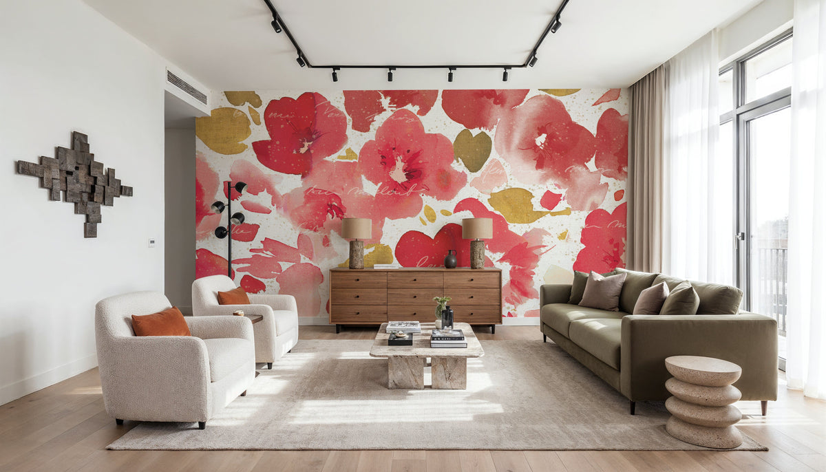 Floral Flow I Red Gold Mural Wallpaper - room preview 04