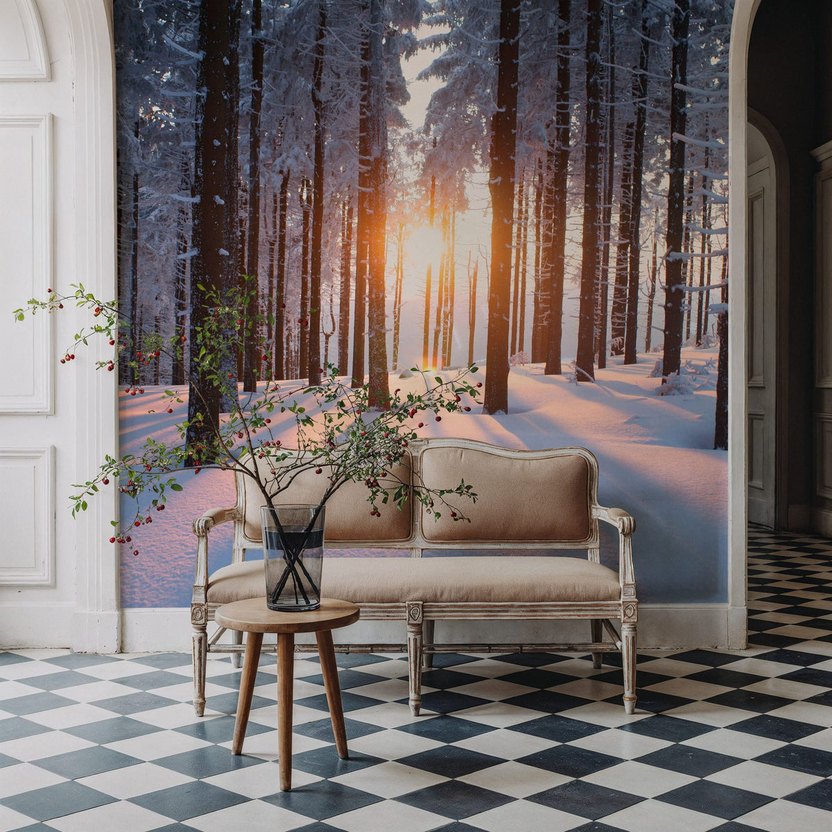 Snowy Woods At Sunset Mural Wallpaper - room preview 04