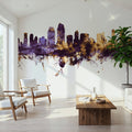 San Diego California Skyline Purple & Gold Mural Wallpaper - room preview 04