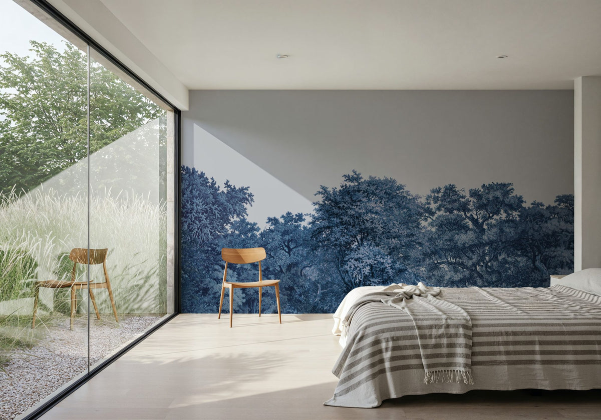 Over the Treetops, Blue Ink Mural Wallpaper - room preview 04