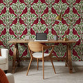 Cardinals & Winterberries, Green Mural Wallpaper - room preview 04