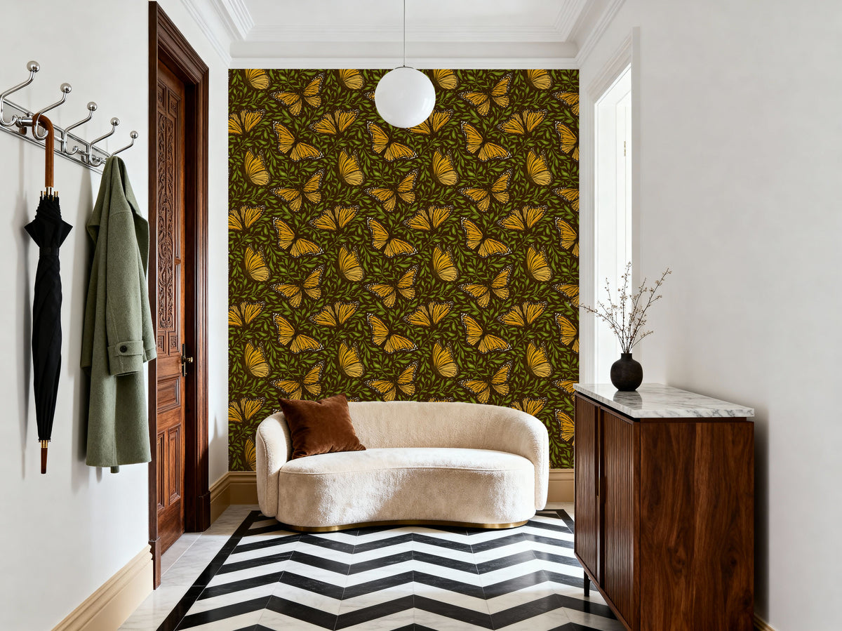 Papillion I, Chocolate & Green Mural Wallpaper - room preview 04