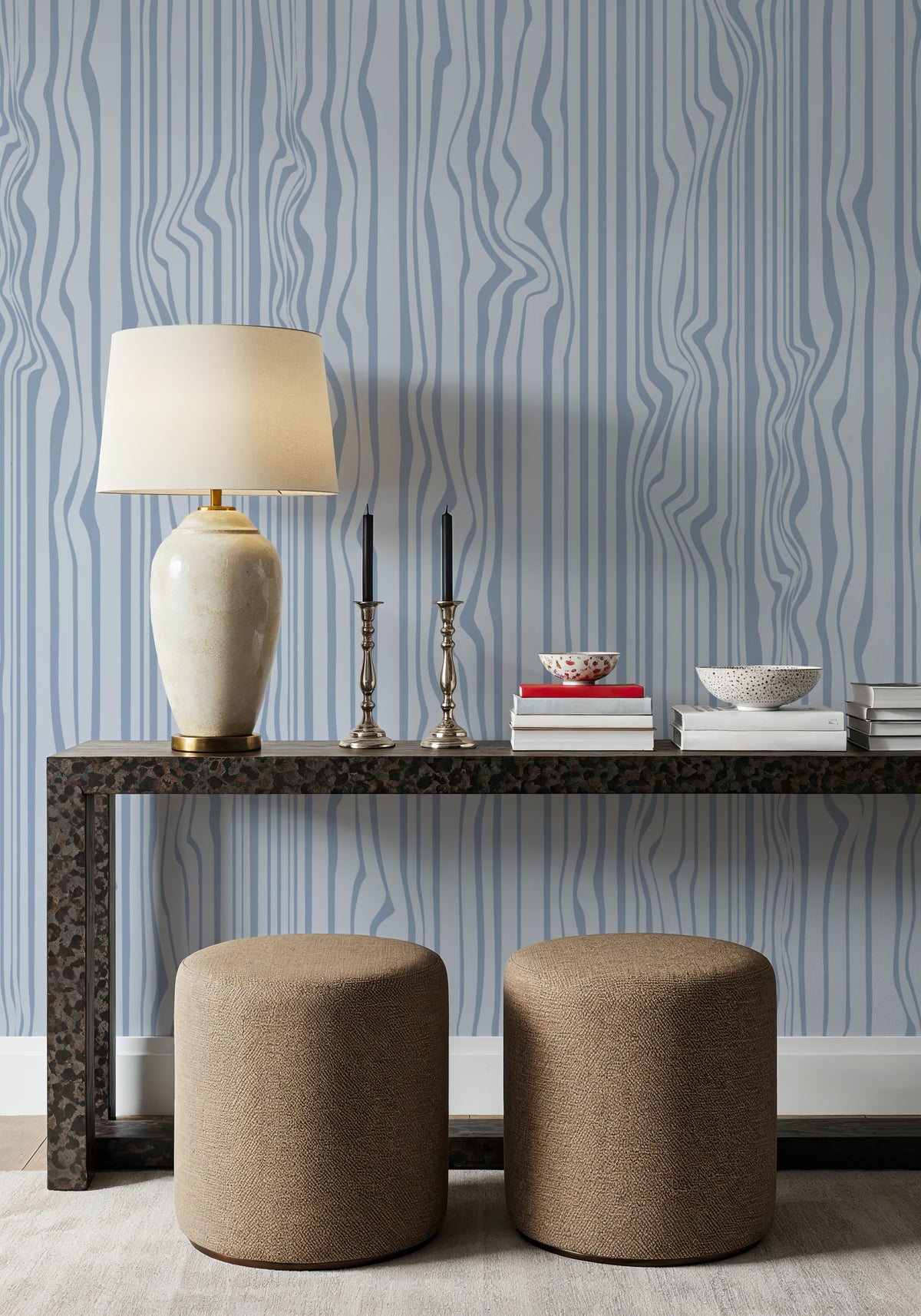 Veneer Lines, Blue Mural Wallpaper - room preview 04