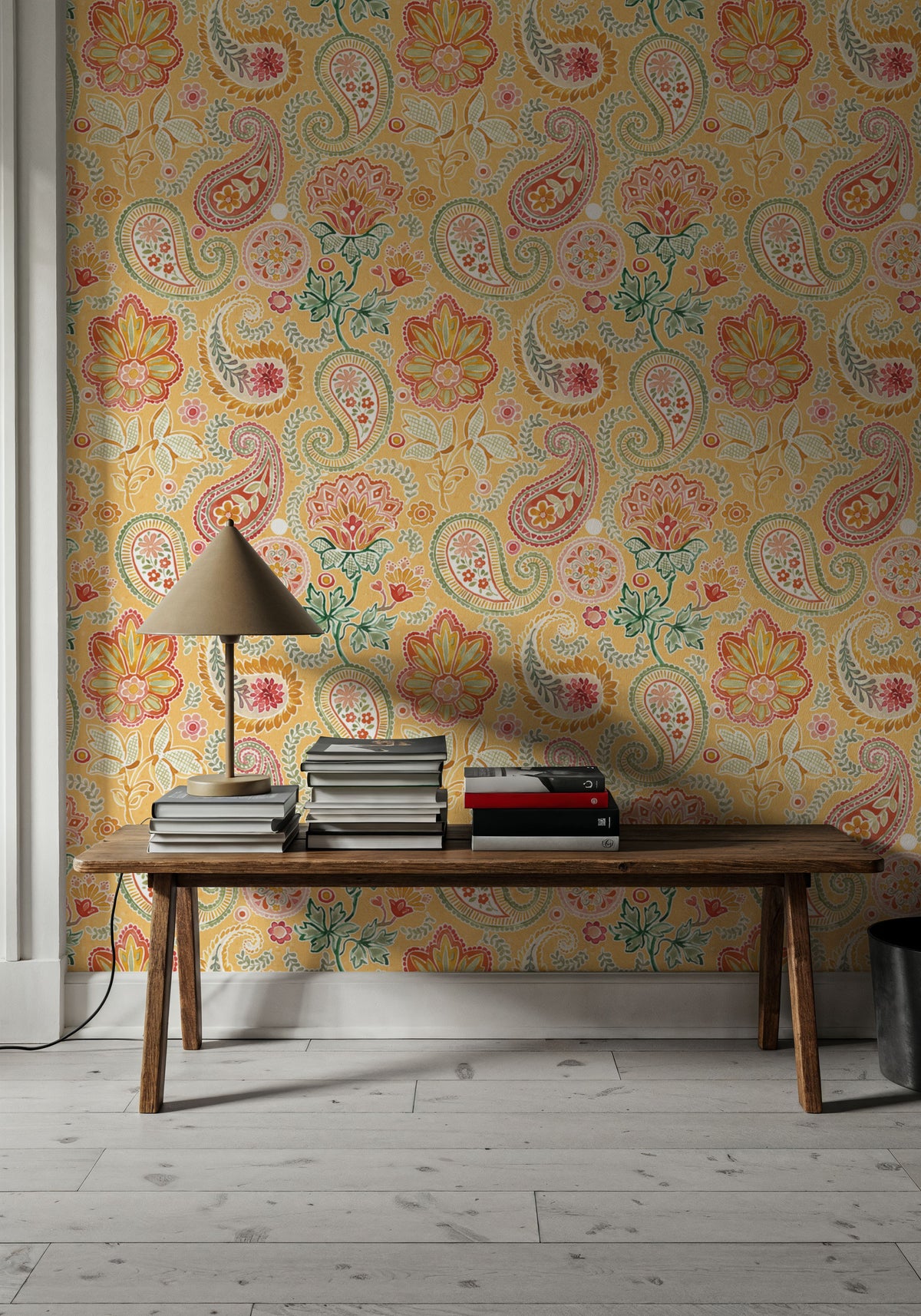 Harvest Paisley Mini Yellow Mural Wallpaper - room preview 04