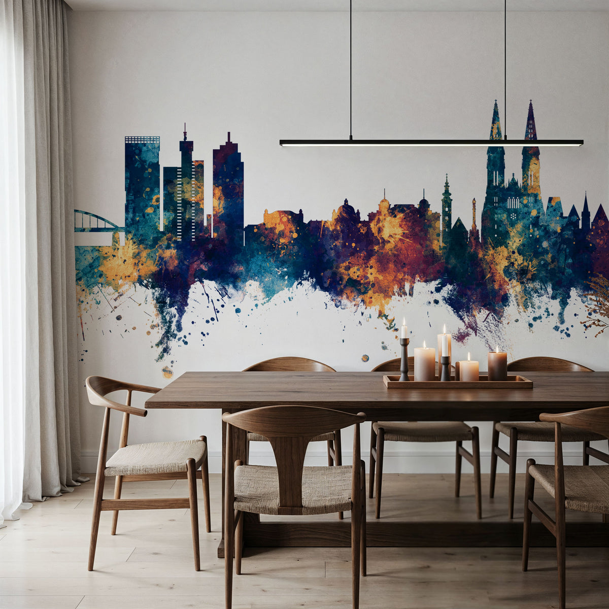 Zagreb Croatia Skyline Blue & Bronze Mural Wallpaper - room preview 04