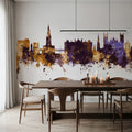 Exeter England Skyline Purple & Gold Mural Wallpaper - room preview 04