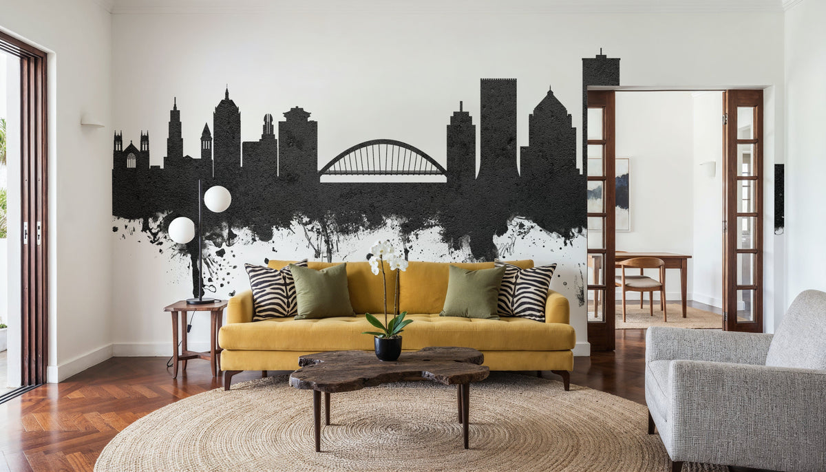 Rochester New York Skyline Black & White Mural Wallpaper - room preview 04