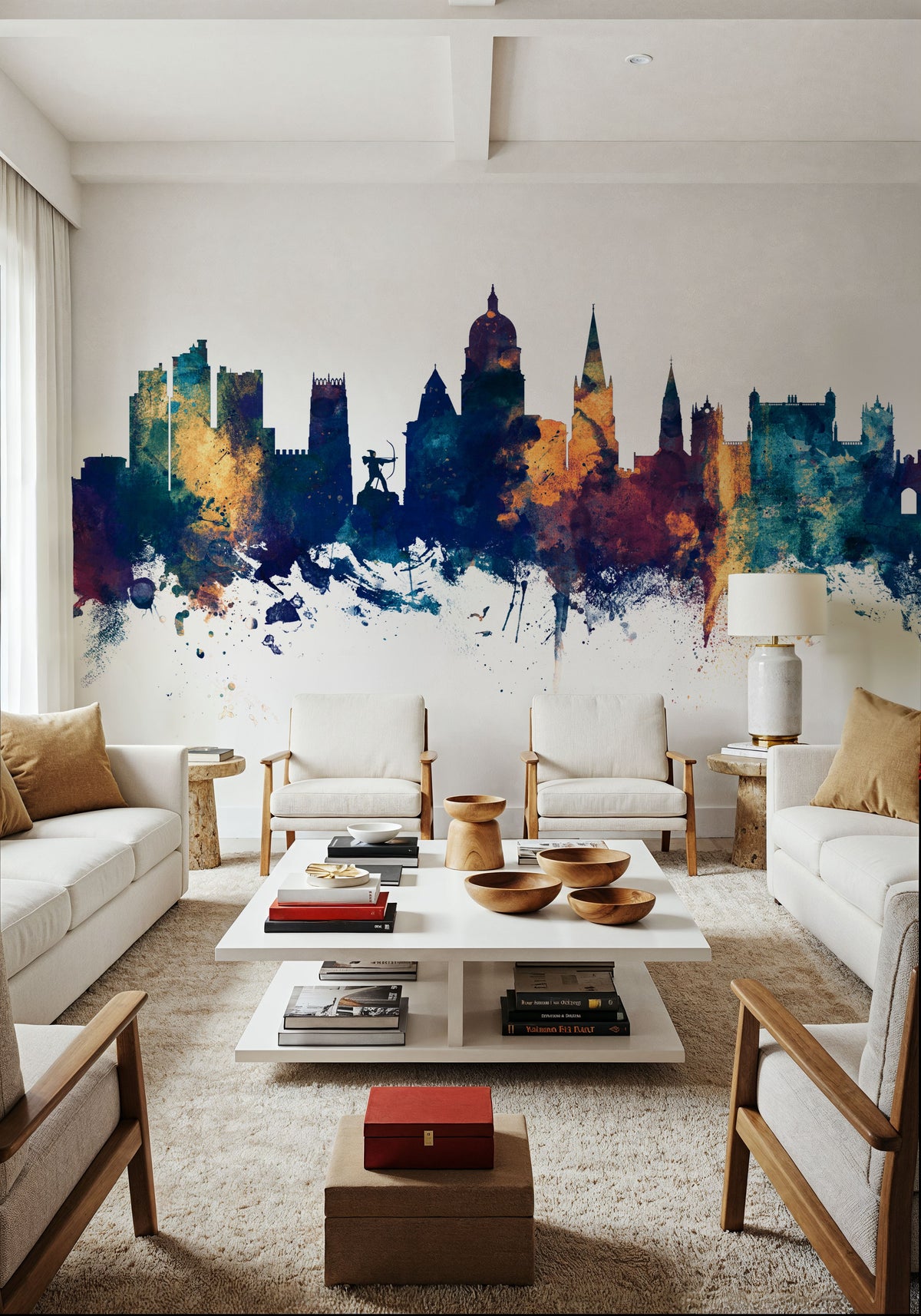 Nottingham England Skyline Blue & Bronze Mural Wallpaper - room preview 04