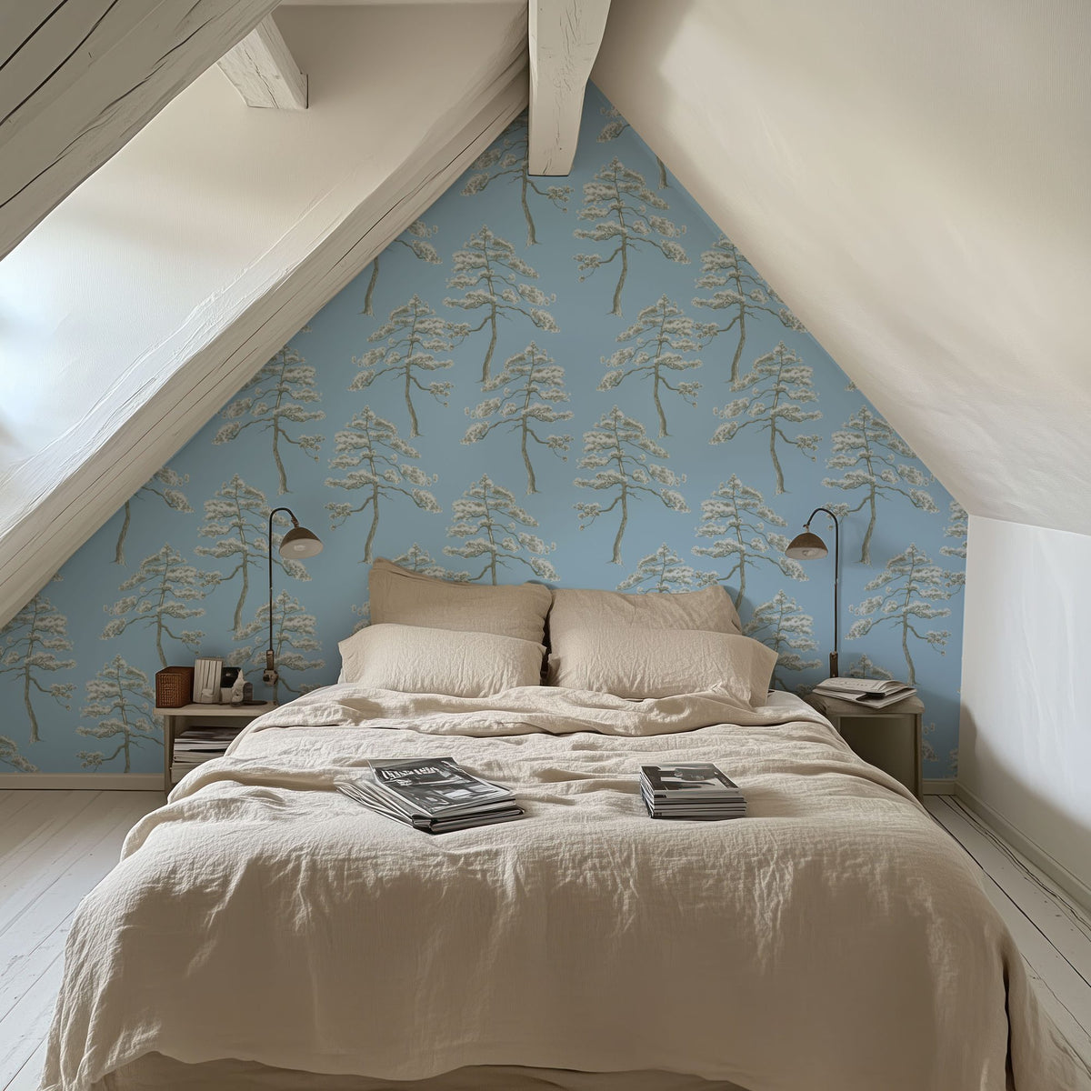 Forest Trees, Ice Blue Mural Wallpaper - room preview 04