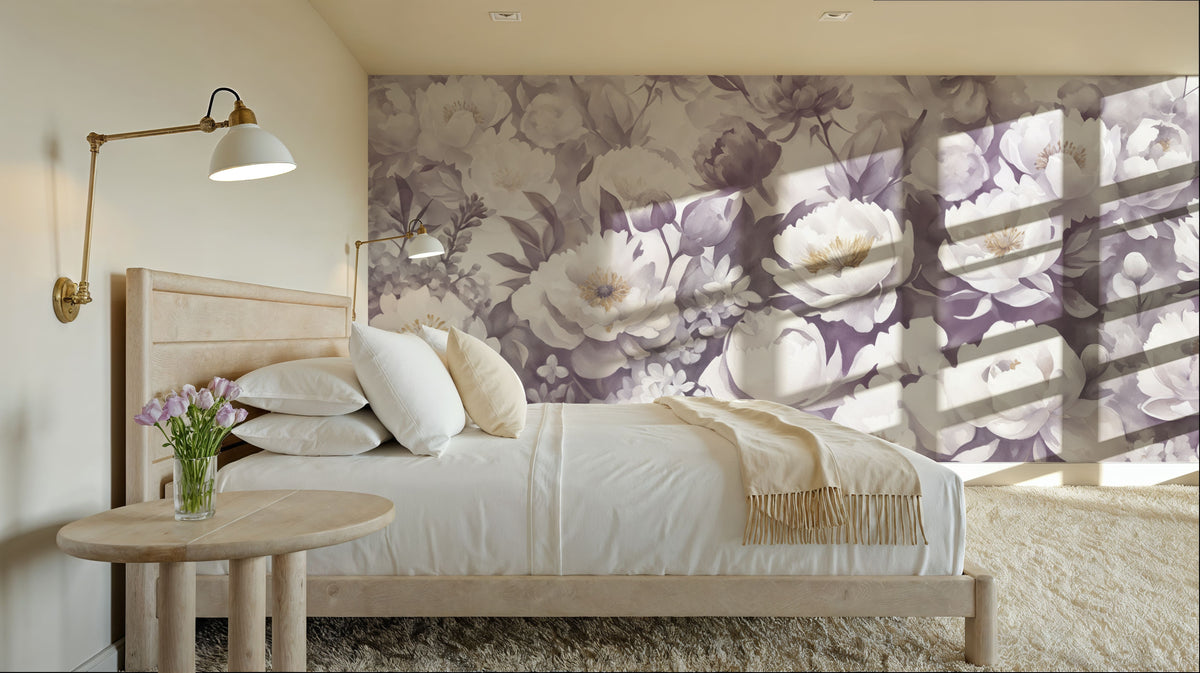 Watercolor Peonies WInter Mural Wallpaper - room preview 04