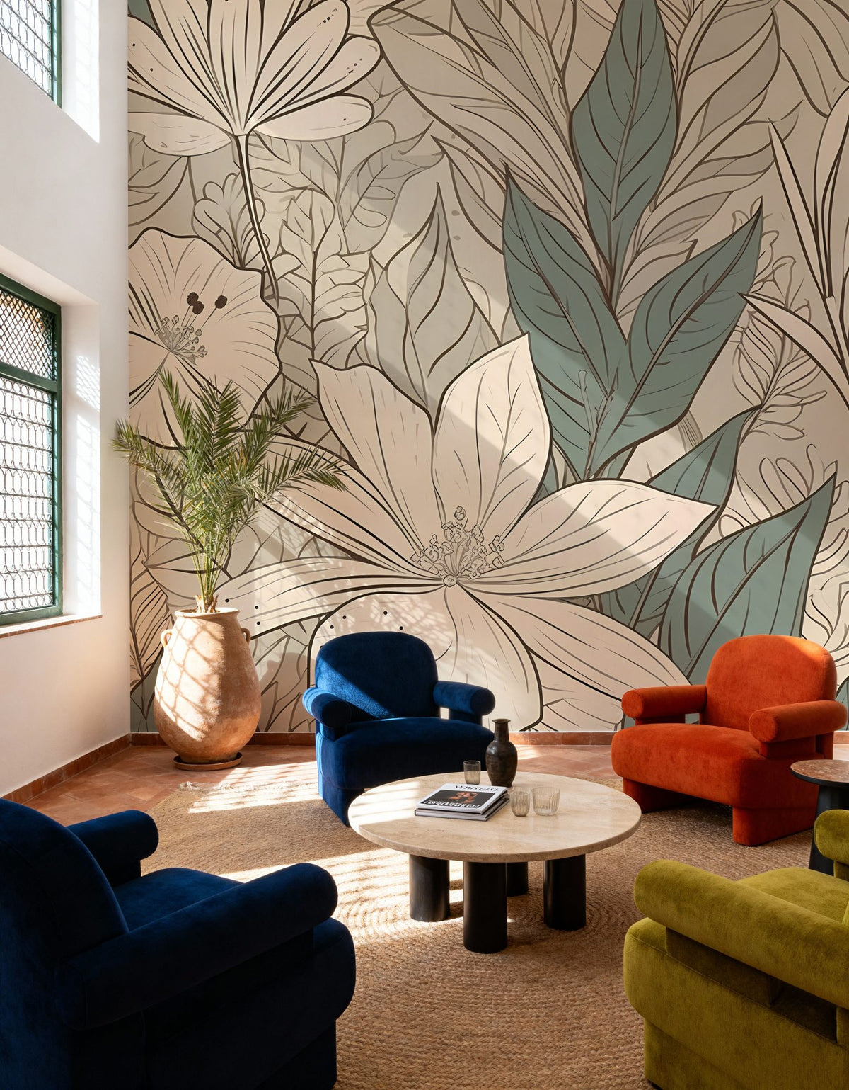 Leaf Lines Mural Wallpaper - Warm Tone - room preview 04