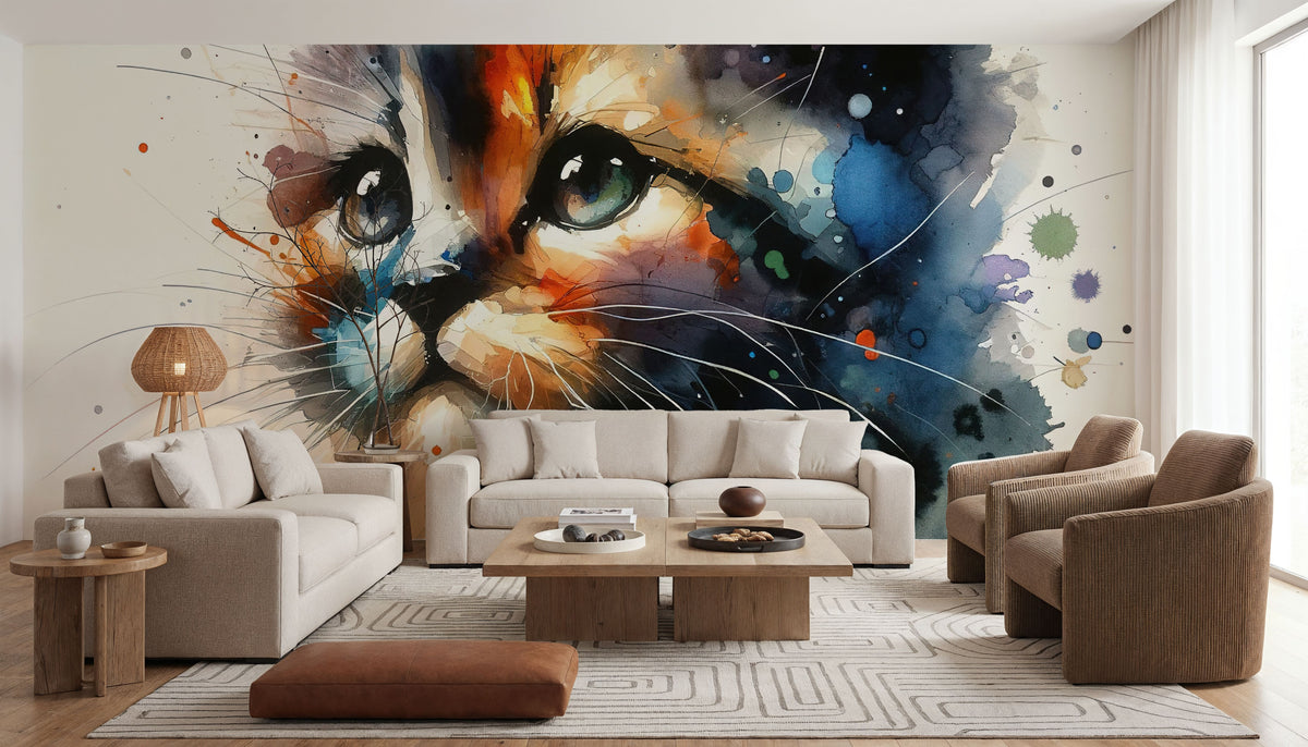 Watercolor Cat Mural Wallpaper - room preview 04