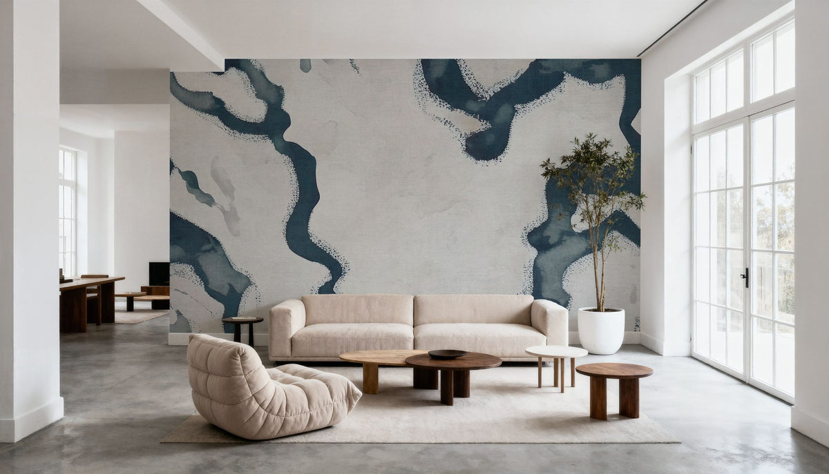 Abstract River Marks, Dark Teal Mural Wallpaper - room preview 05