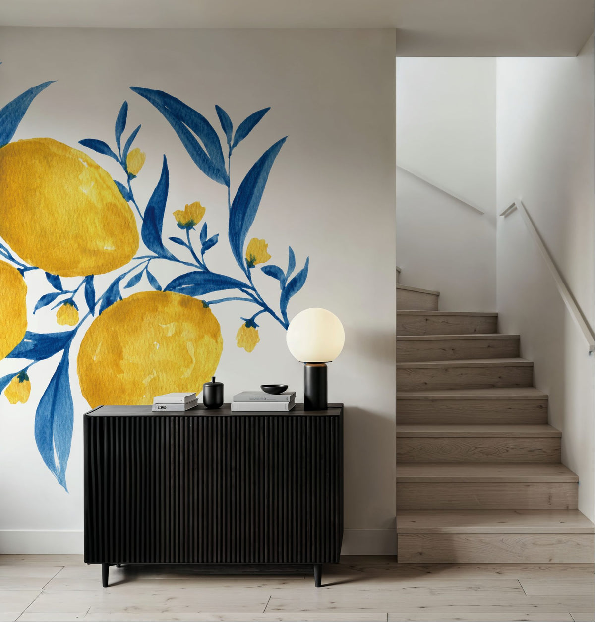 Blue Leaf Lemons I Mural Wallpaper - room preview 04
