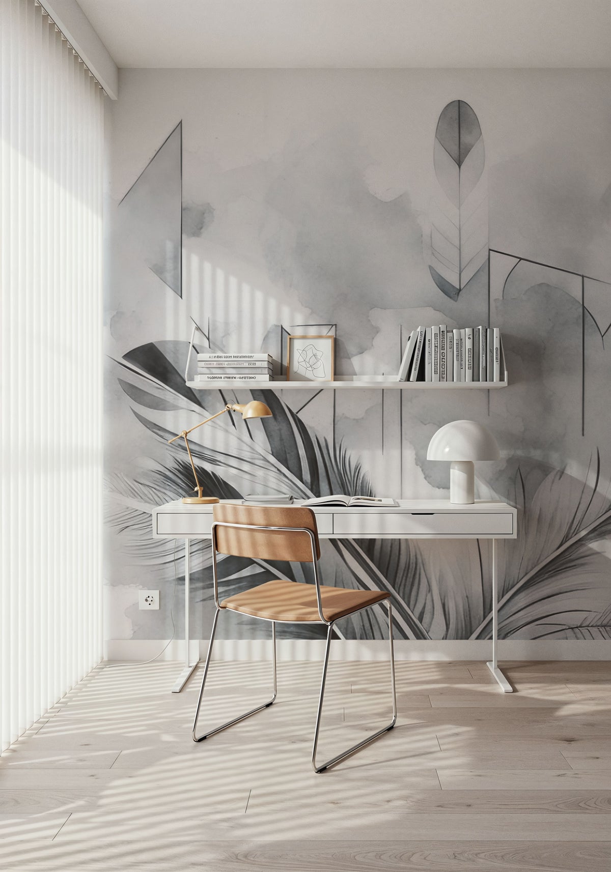 Feather Geometry Gray Mural Wallpaper - room preview 04