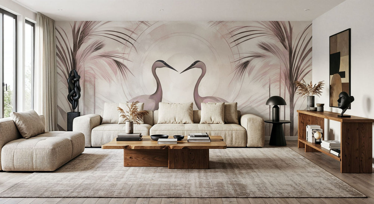 Cranes At Sunset Smoke Mural Wallpaper - room preview 04