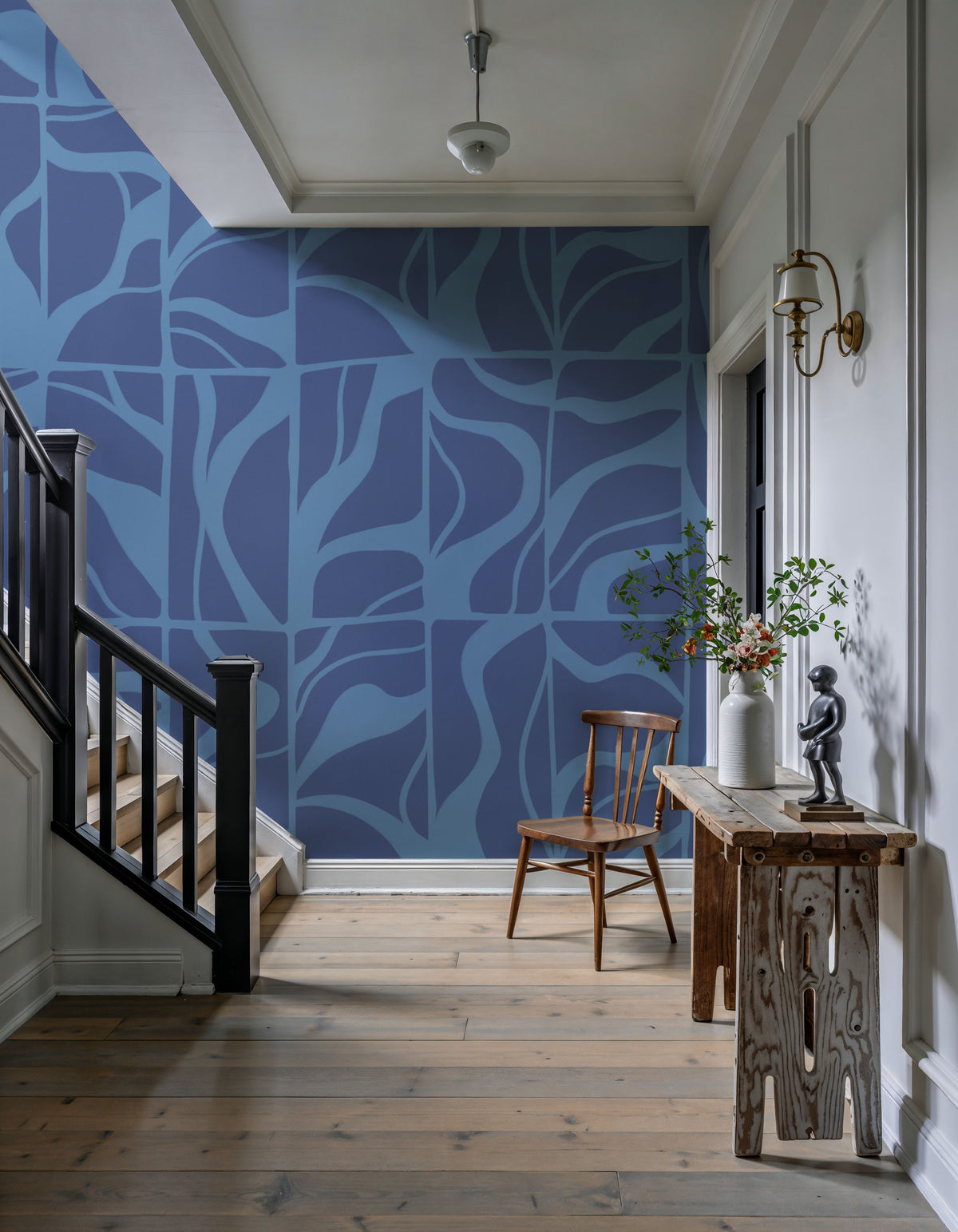 Linear Drift, Cornflower Blue Mural Wallpaper - room preview 04