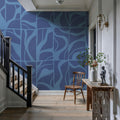 Linear Drift, Cornflower Blue Mural Wallpaper - room preview 04