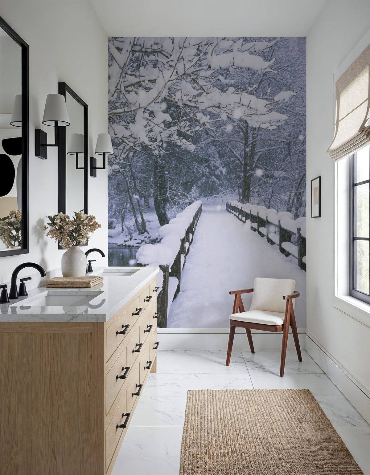 Winter Bridge Serenity Mural Wallpaper - room preview 04
