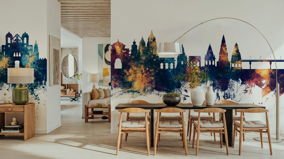 Pandharpur India Skyline Blue & Bronze Mural Wallpaper - room preview 04