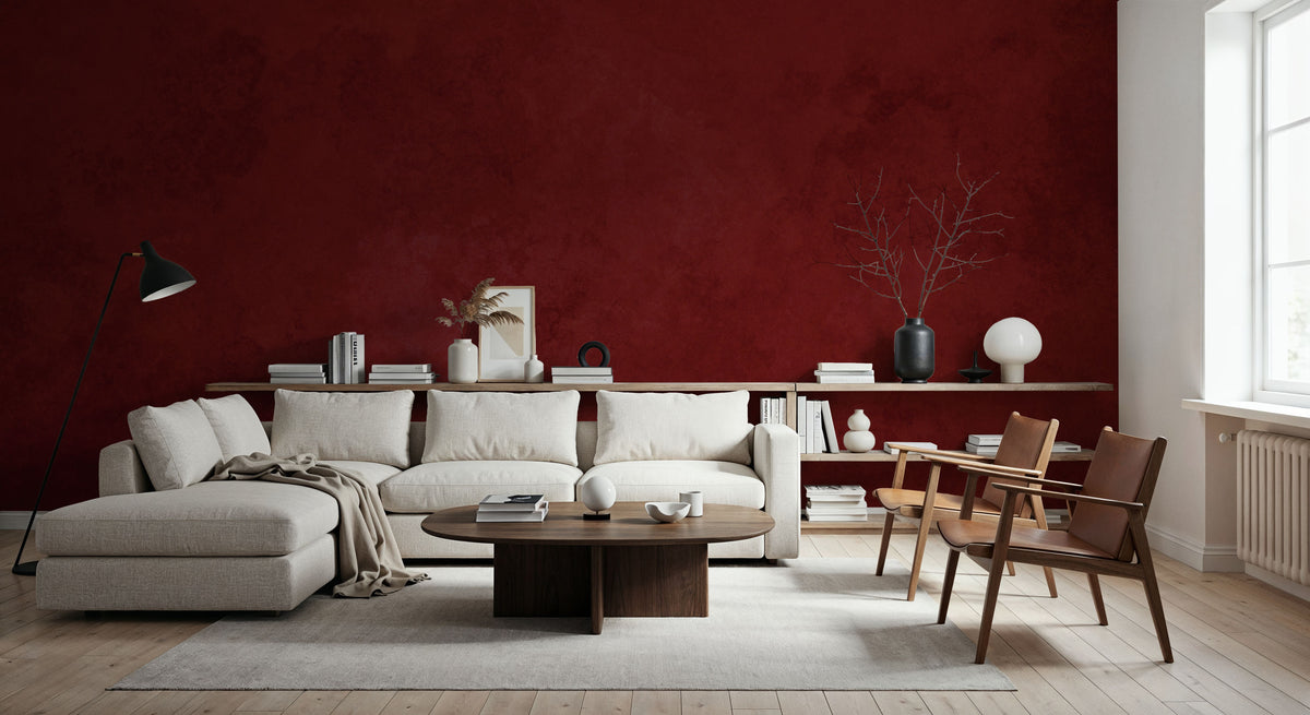 Subtle Plaster Wall, Cherry Red Mural Wallpaper - room preview 04