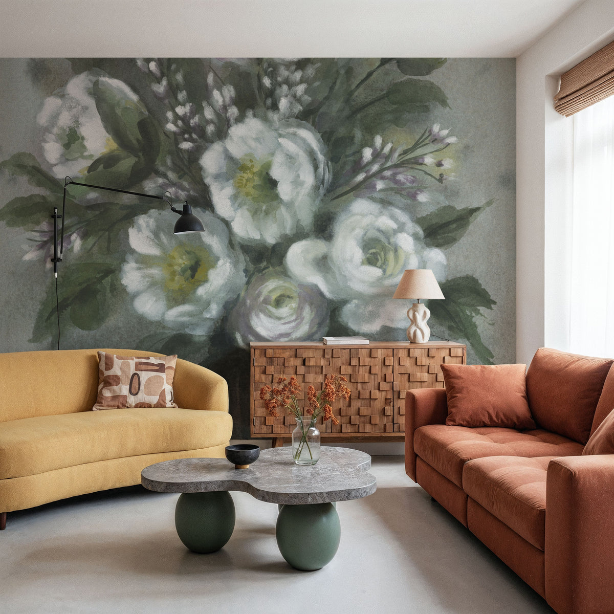 White Floral Vase Mural Wallpaper - room preview 04