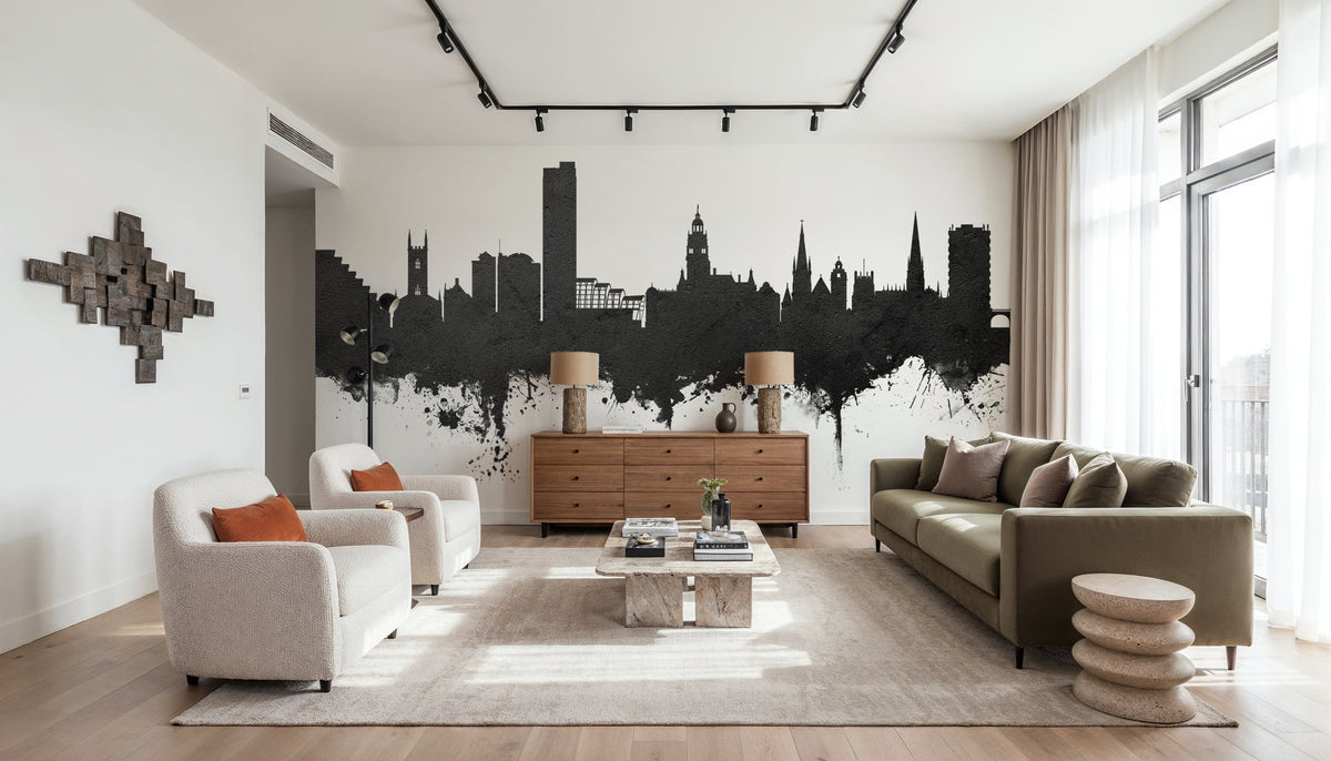 Sheffield England Skyline Black & White Mural Wallpaper - room preview 04